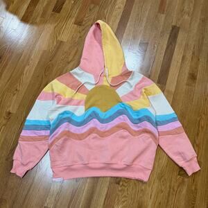 Simply Southern Sun Patch Hoodie Women’s Large Rainbow Colorblock NEW